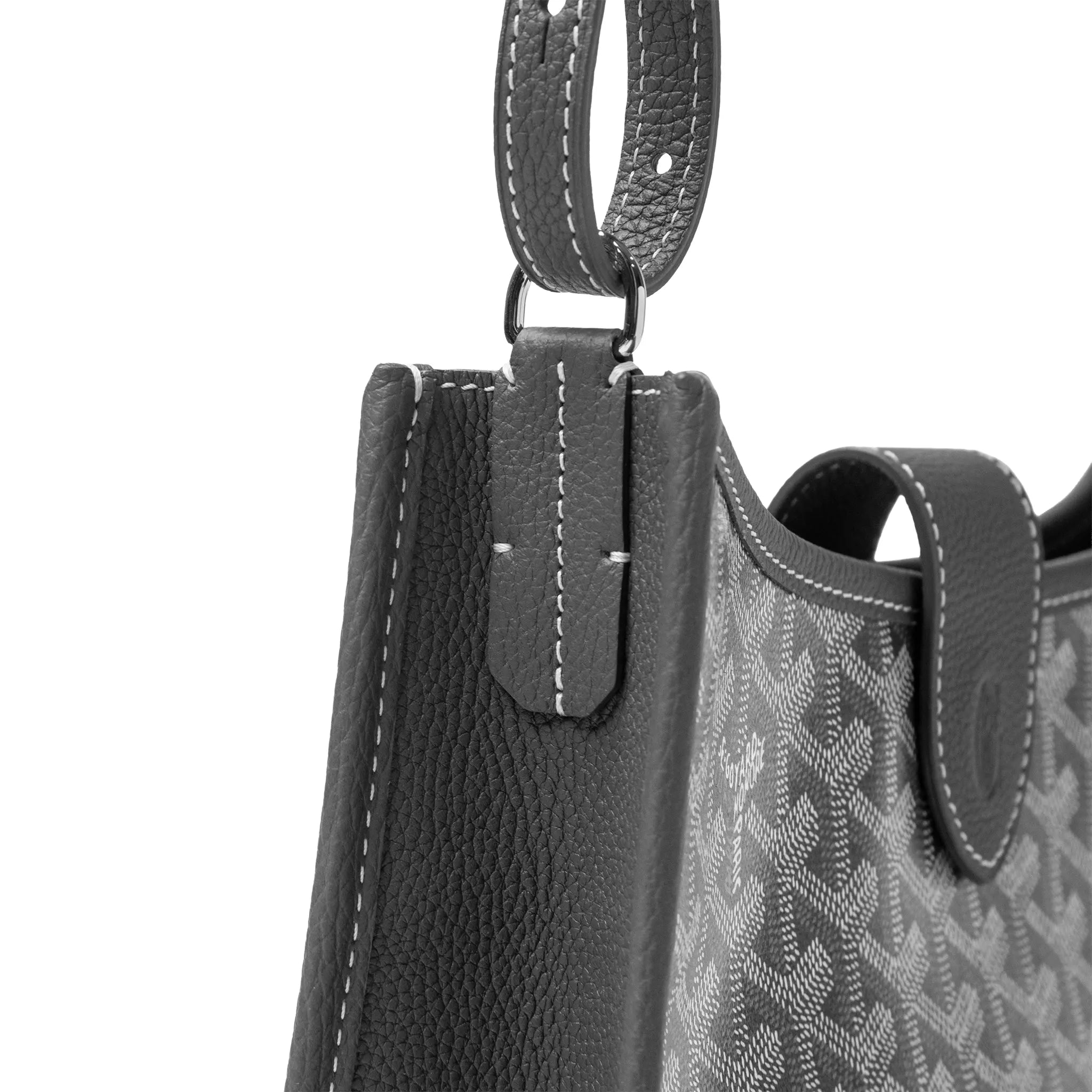 Side Strap View of Goyard Musette Pm Grey Bag MUSETTPMLTY51CG51P